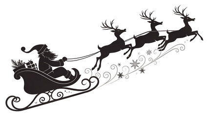 Silhouette of santa claus riding sleigh pulled by reindeer with gifts on a white background design created with generated ai