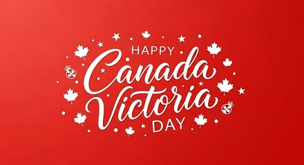 Festive Canada Victoria Day Celebration Banner with Maple Leaves and Stars on Red Background Happy National Holiday Card Design Vector Illustration Template for Print and Digital Media