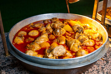 Platter of antipasti and appetizers. Mix of dried meat Jerky . From chicken , beef and pork. wine snacks. Luxury hotel open buffet with a wide variety of meats. Lamb kebab