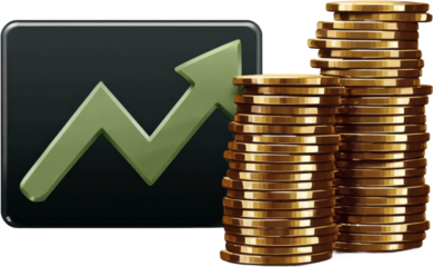 Graph showing financial growth with stacks of golden coins