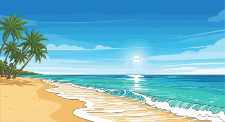vector of tropical beach with palm trees