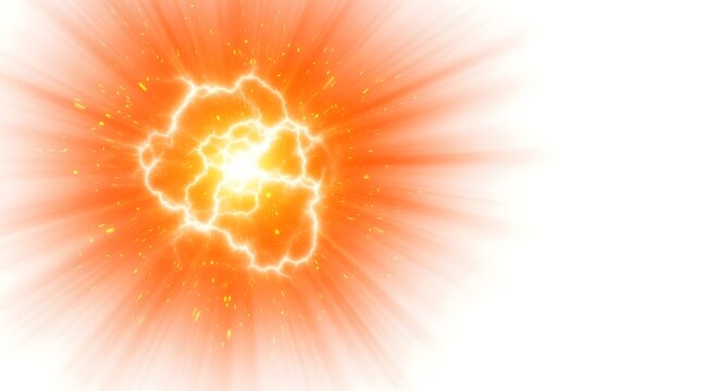 Bright orange energy burst with electrical arcs on a clean white background