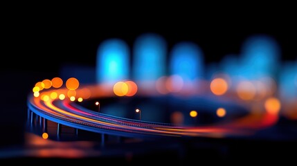 interchange. City interchange at night with abstract light trails, capturing dynamic urban energy. mobility guides, transit brochures, designed for transport & logistics marketing.