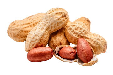 peanuts pile on transparent background, close-up