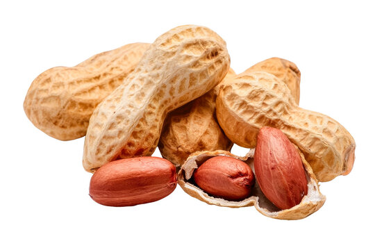 peanuts pile on transparent background, close-up