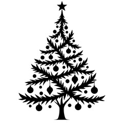 Christmas Tree Ornament Silhouette: A classic, festive silhouette of a decorated Christmas tree, a timeless symbol of holiday joy, filled with ornaments and topped with a shining star.