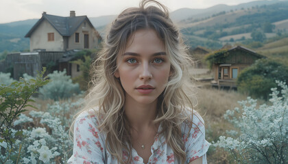 Smiling blonde woman enjoying winter outdoors in the park