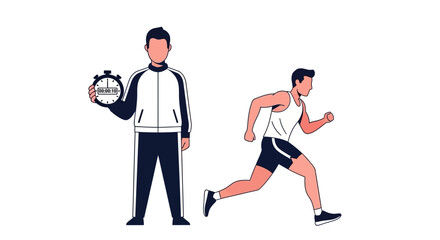 Running Coaching Illustration of a Runner with Coach Holding Stopwatch for Performance Tracking
