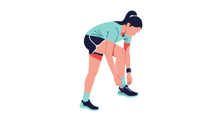 Woman Tying Shoe Fitness Running Jogging Illustration