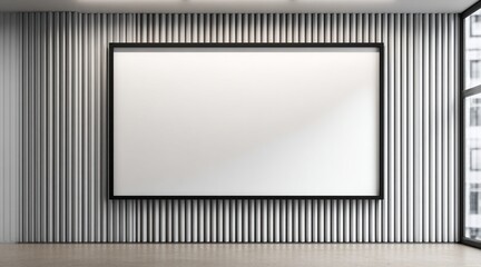 Large horizontal blank frame on striped interior wall