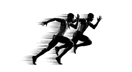 Dynamic Black and White Runners in Motion Sports Fitness and Competition
