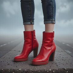 female legs in red shoes