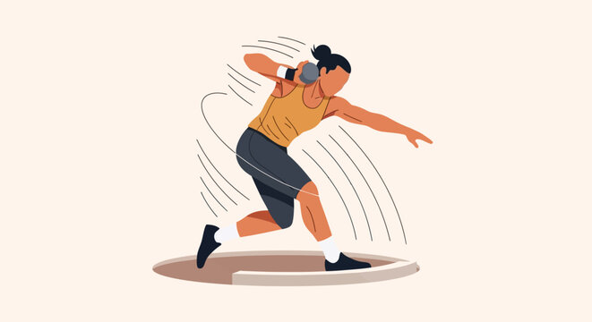 Shot Put Athlete in Motion Strong Woman Throwing Heavy Ball for Sport Competition