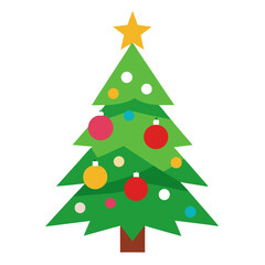 A colorful Christmas decorated tree on clear white background