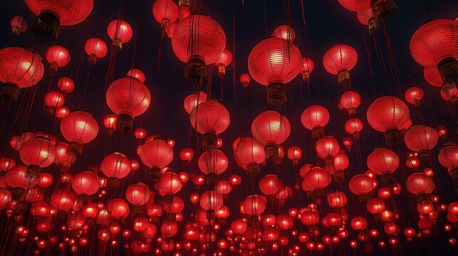 Colorful lanterns illuminate night sky during festive celebration