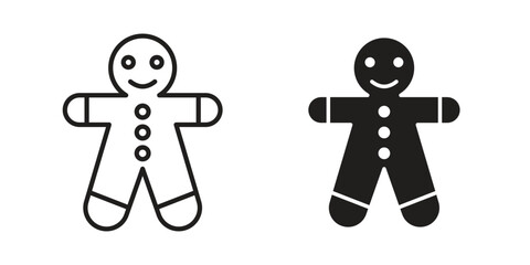 Gingerbread man icons of black colored in various styles
