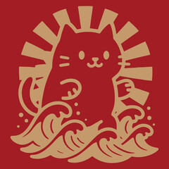 Lucky Cat Riding the Waves of Dawn