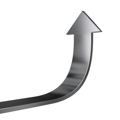 Up silver or chrome arrow isolated. Rise chart concept. 3d rendering