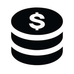 Stack of dollar coins silhouette vector icon on white background