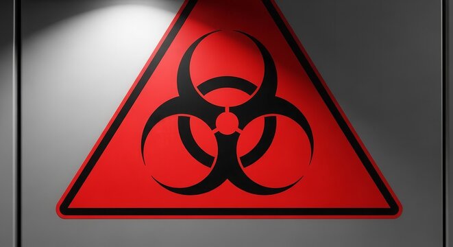 Biohazard Warning Symbol On Red Triangle, Indicating Dangerous Substances or Materials