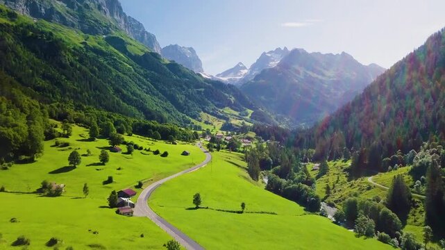 Aerial View of the Swiss Mountain Pass in Susten, Switzerland