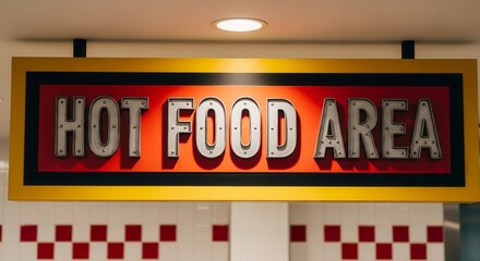 Brightly Lit Signage of Hot Food Area: Restaurant, Diner or Food Court Signage Visual