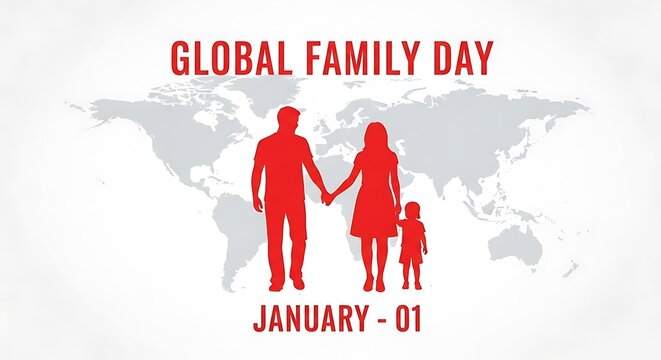 Global Family Day Celebration Conceptual Illustration with Family Silhouette and World Map Backdrop Celebrating Unity and Love on January First Welcoming Peace and Togetherness - Powered by Adobe
