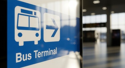 Bus Terminal Sign Illuminated Guiding Passengers Towards Public Transportation Hub