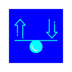 Balance Arrow Up Down Icon A simple black line icon showing a balance point with upward and downward arrows, representing comparison, equilibrium, pros and cons, decision making, analytics, and market