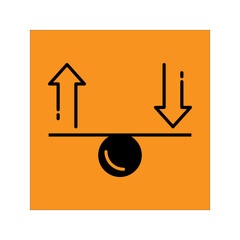 Balance Arrow Up Down Icon A simple black line icon showing a balance point with upward and downward arrows, representing comparison, equilibrium, pros and cons, decision making, analytics, and market