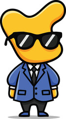 Fototapeta premium Pixel Art Character Wearing Blue Suit Black Tie and Sunglasses Standing On White Background