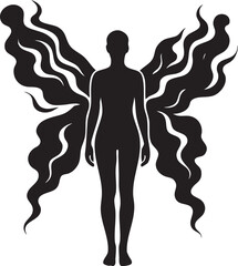 Person with butterfly wings made of smoke silhouette vector
