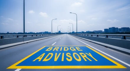Bridge Advisory Message Painted On Road Surface Suggests Transportation Information