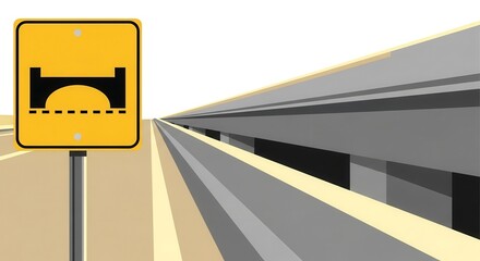 Bridge Ahead Warning Sign With Perspective View And Digital Style Aesthetic
