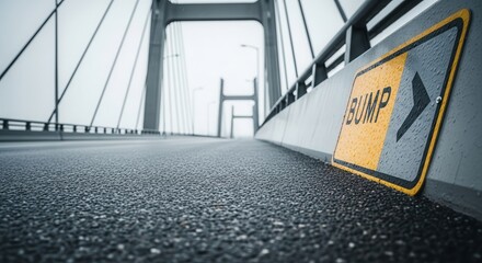 Bridge And Weather Sign: An Illustrative Depiction Of A Wet Road Surface