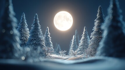 Mysterious Christmas Night Forest with Moonlight, Pine Silhouettes, and Magical Snow for Enchanted Winter Event Posters and Cards