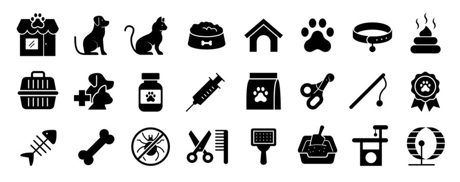 Pets icon set. Animal care and vet clinic symbol. Vector illustration.