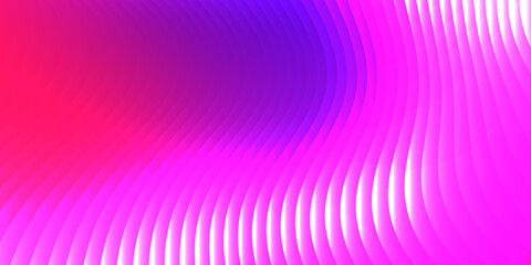 Neon ribbed fractal glass 3d background. Holographic vertical stripe pattern with vibrant purple blue yellow gradient. Abstract black bg, iridescent texture lines in radiant colors. 3D illustration
