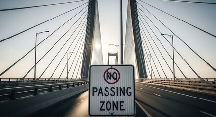Bridge Passage Restriction Sign: A Forbidden Zone on a Modern Suspension Bridge