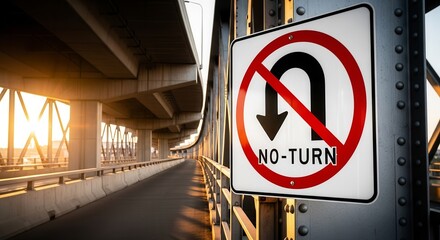 Bridge No U-Turn Sign Suggests Caution and No Reversal on the Transport Pathway