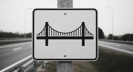 Bridge Sign By Highway Roadside Indicating Road Safety, Travel And Transportation