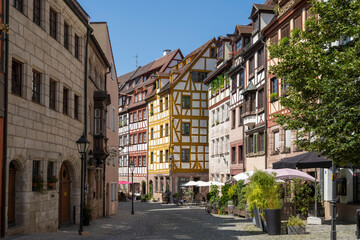Timber frame houses on Wei�gerbergasse in the historic centre of Nuremberg