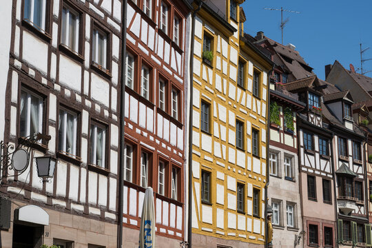 Frame houses in Wei�gerbergasse Nuremberg historic center Germany