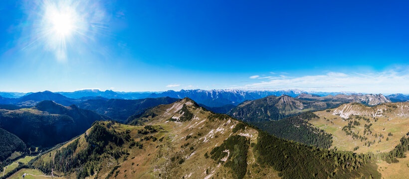 Drone panoramic view of Postalm and Egelseeh�rndl in Salzkammergut Alps