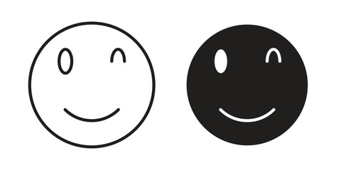 Smile wink icons of black colored in various styles