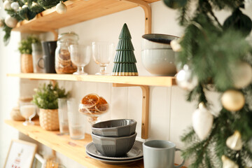 Naklejka premium Christmas white interior. Living room in loft.