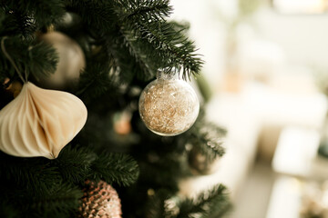 Naklejka premium Christmas white interior. Living room in loft.