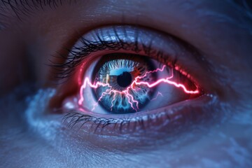 Naklejka premium Close up of human eye with lightning effect on the pupil