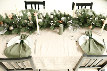 Naklejka premium Christmas white interior. Living room in loft.