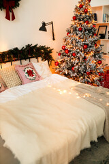 Naklejka premium Christmas white interior. Living room in loft.